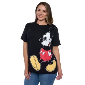 New Womens Plus Size Disney Mickey Mouse T-Shirt Short Sleeve Black
